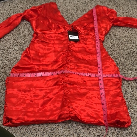 NEW NICHOLAS Gathered Party Dress Size US 12 Scarlett Red Ruched Long Sleeve - Picture 9 of 10